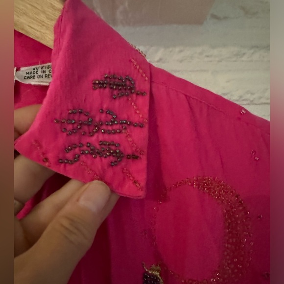 Vintage silk beaded blouse shirt with gemstone buttons. Beautiful! - Picture 5 of 11